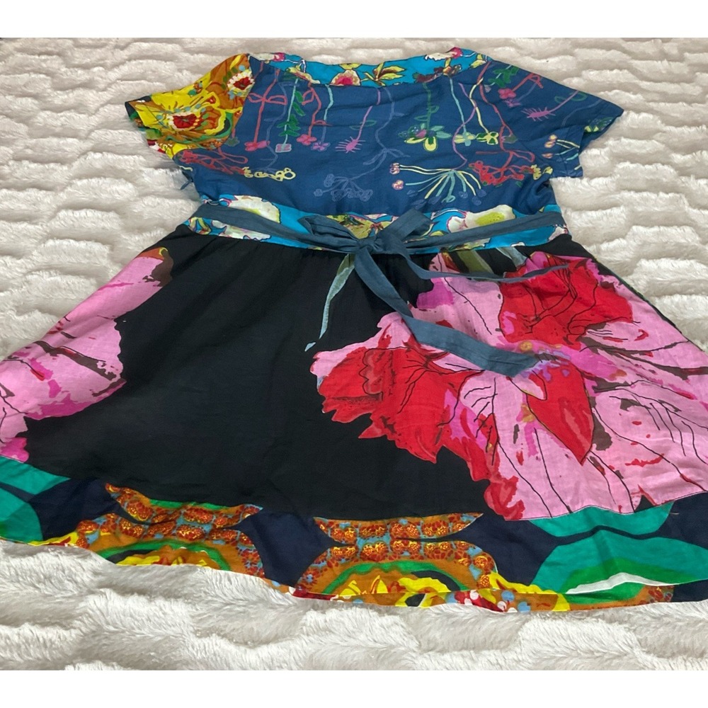 Desigual Women's Size M Japan Art Geisha Mini Dress / Tunic Tie Back Colorful - Picture 11 of 16